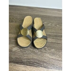 Crocs Gold Accent Wedge Sandals Comfort Slides Womens Size 9‎